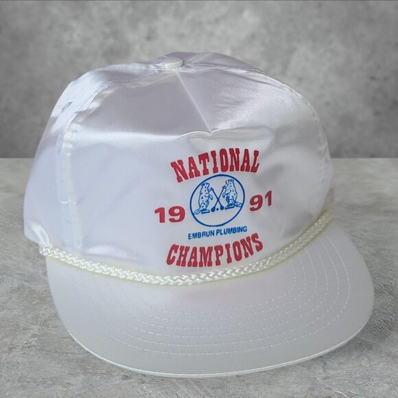 Vintage 90s 'National Championship' white satin snapback hat - Picture 1 of 3